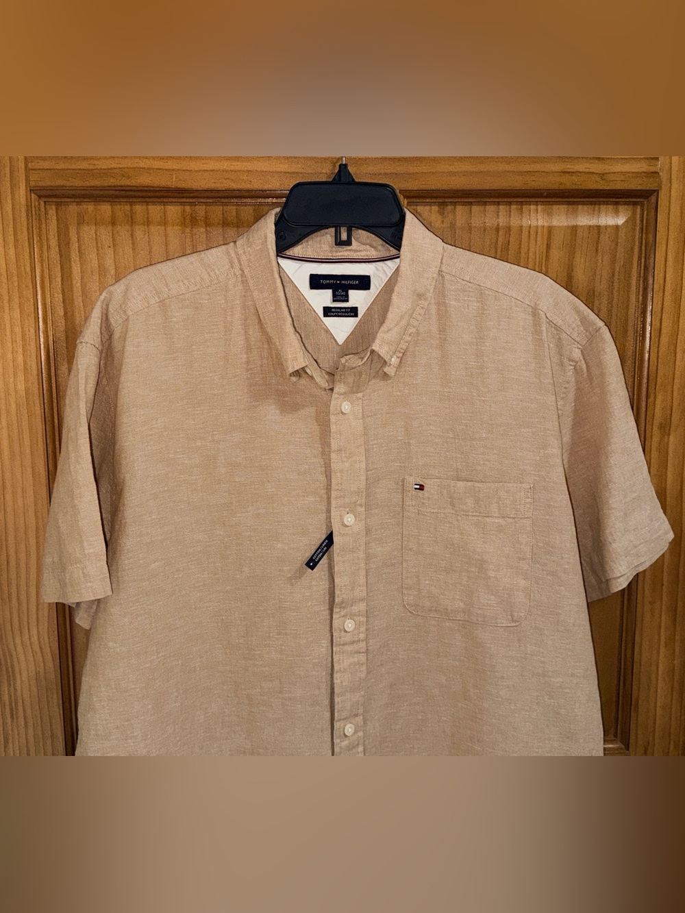 NWOT Tommy Hilfiger Beige Short Sleeve Button-Down Linen-Blend Shirt-XL-EC - Picture 4 of 11